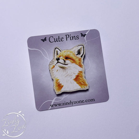Happy Fox Wood Pin