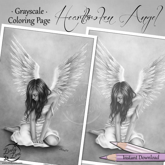 Heartbroken Angel Grayscale Coloring Page