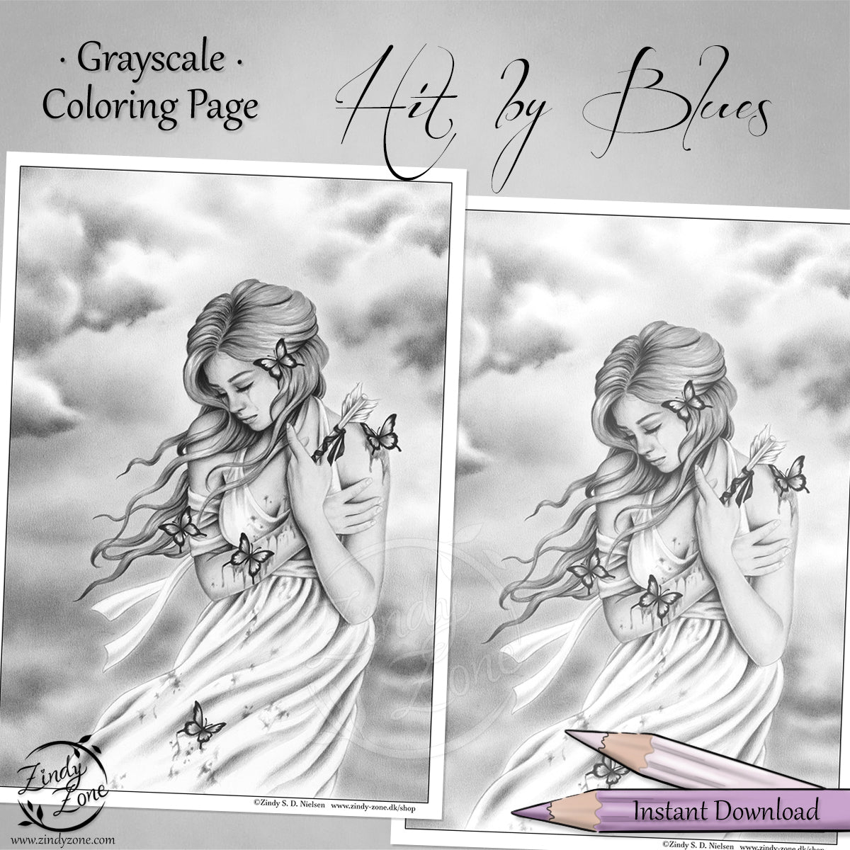 Hit by Blues Grayscale Coloring Page