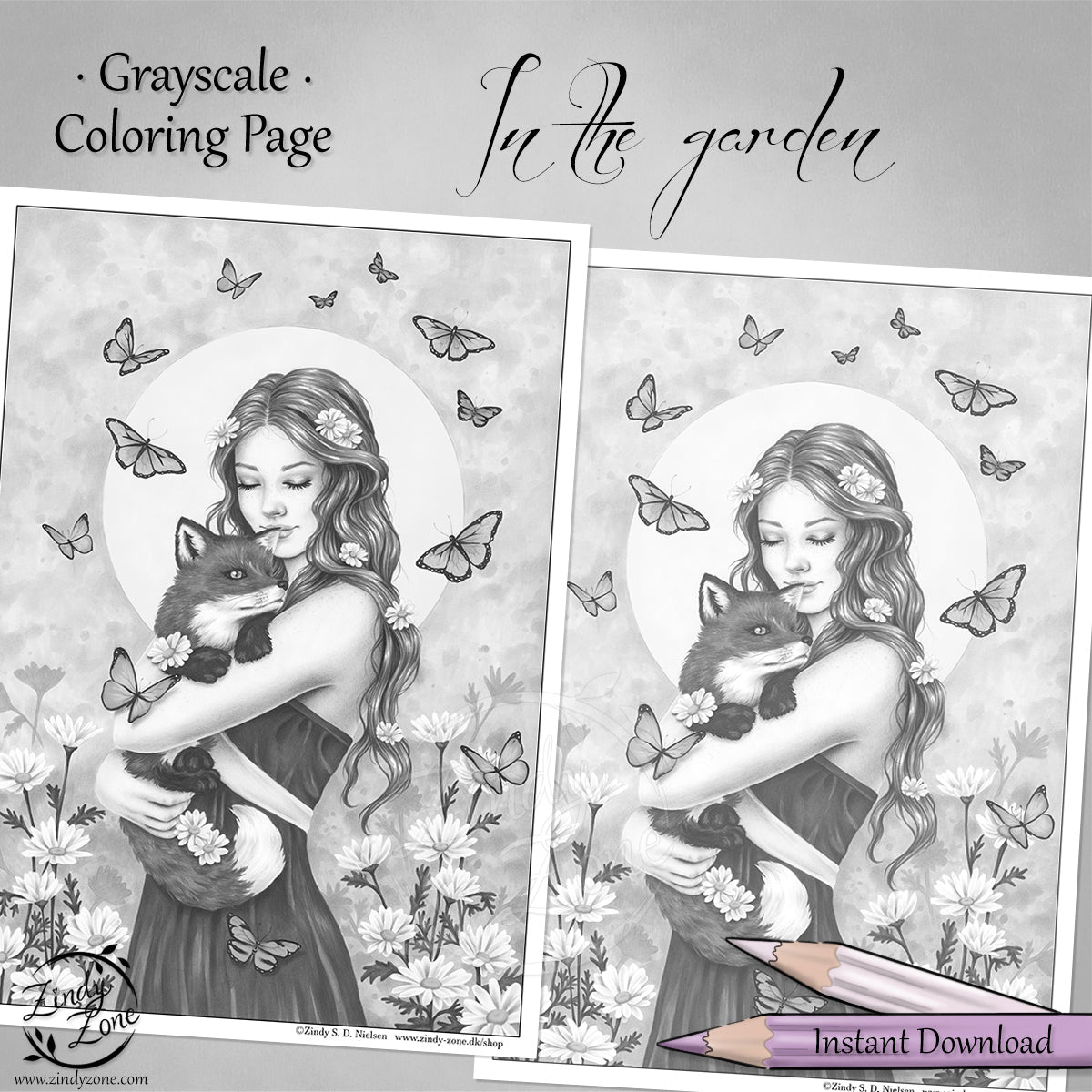 In the garden Grayscale Coloring Page