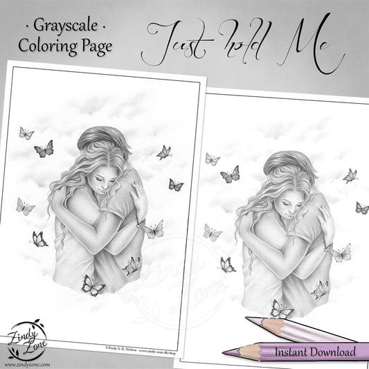 Just Hold Me Grayscale Coloring Page