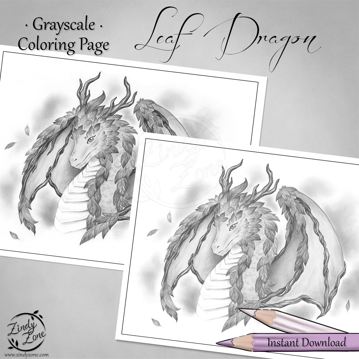 Leaf Autumn Dragon Grayscale Coloring Page