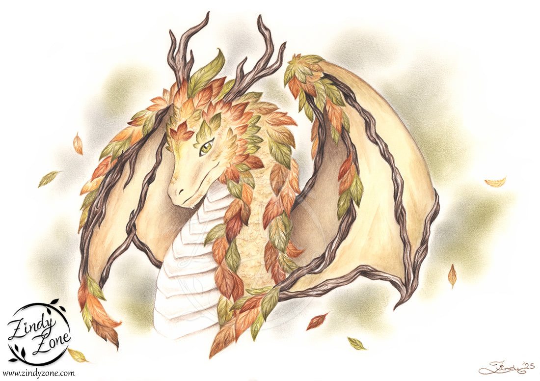 Leaf Autumn Dragon Grayscale Coloring Page