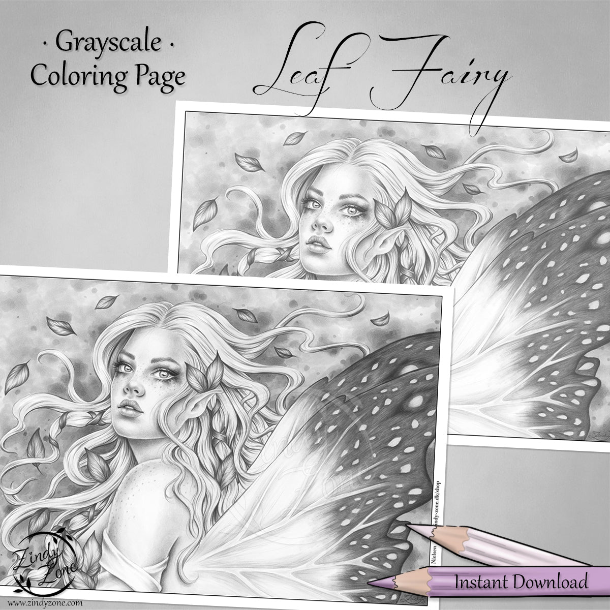 Leaf Fairy Grayscale Coloring Page