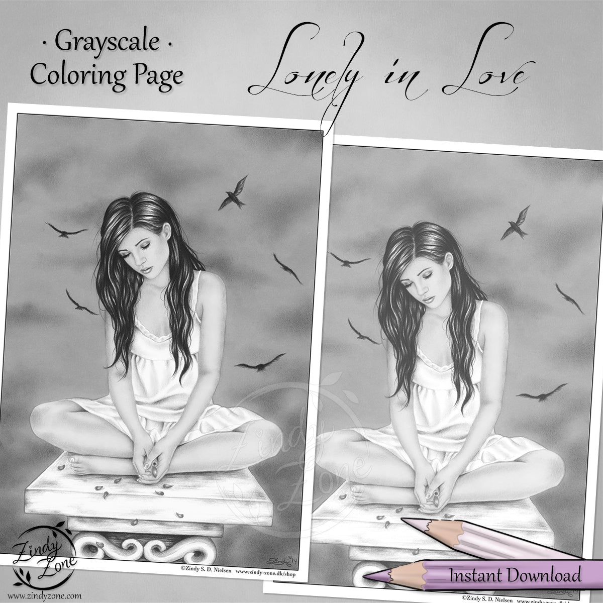 Lonely in Love Grayscale Coloring Page