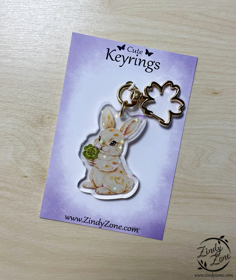 Lucky Bunny - Forest Animals - Glitter Stars Keyring