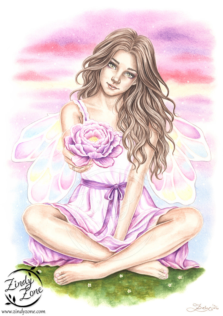 Mellow Peony Fairy Art Print