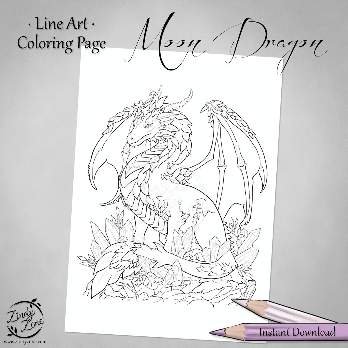 Moon Dragon Line Art Coloring Page