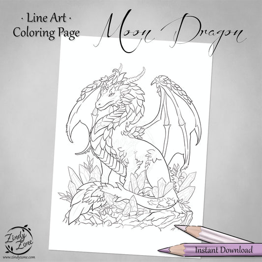 Moon Dragon Line Art Coloring Page