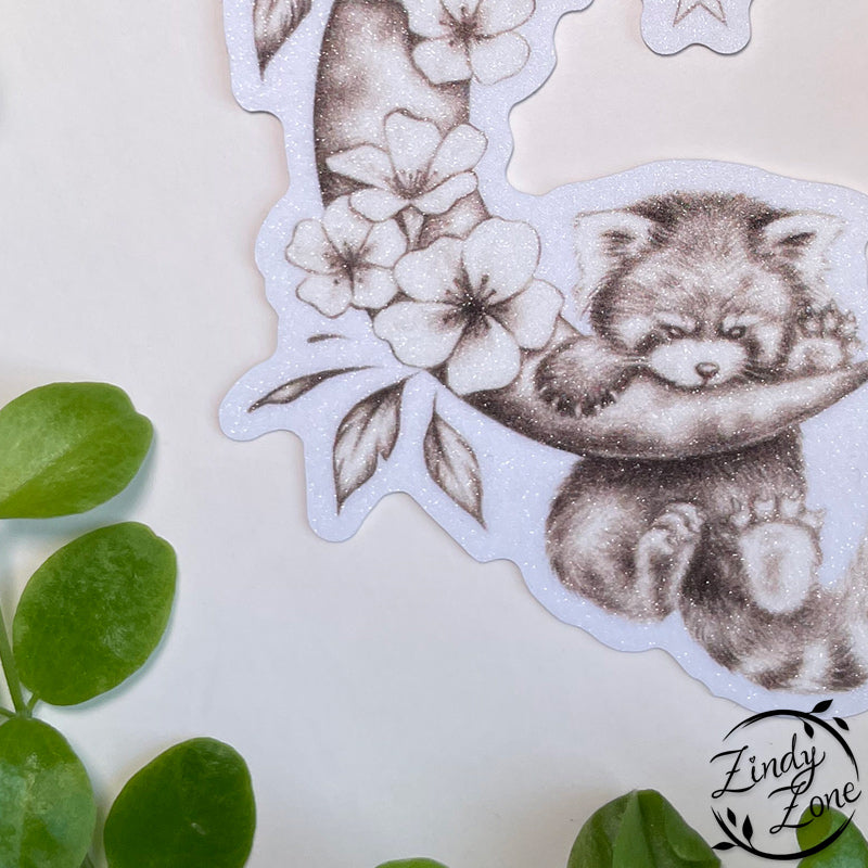 Panda on the moon Glitter Sticker