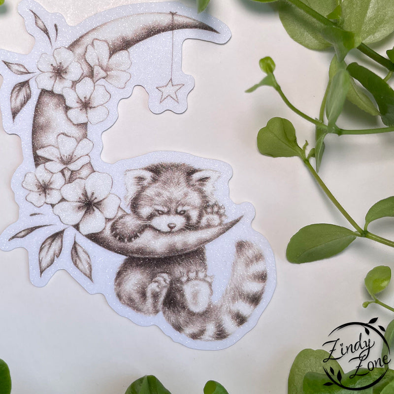 Panda on the moon Glitter Sticker