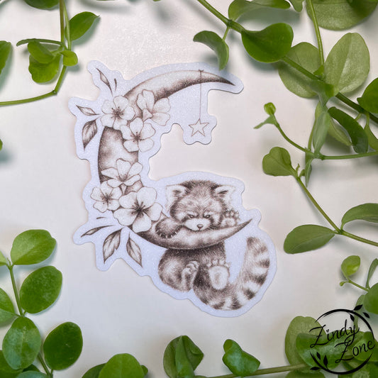 Panda on the moon Glitter Sticker