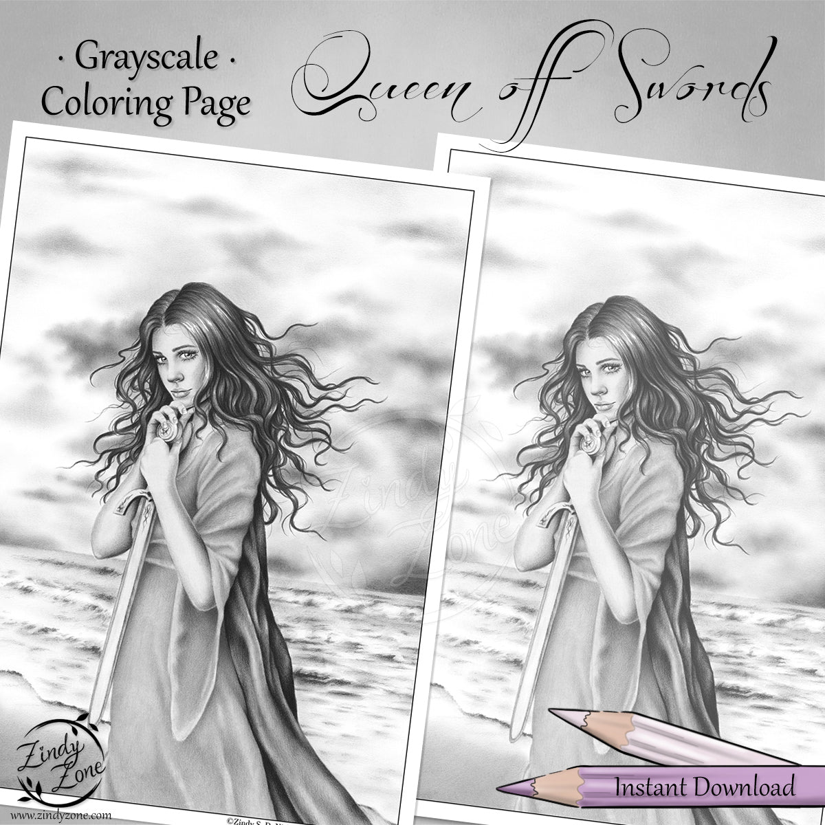 Queen of Swords Coloring Page