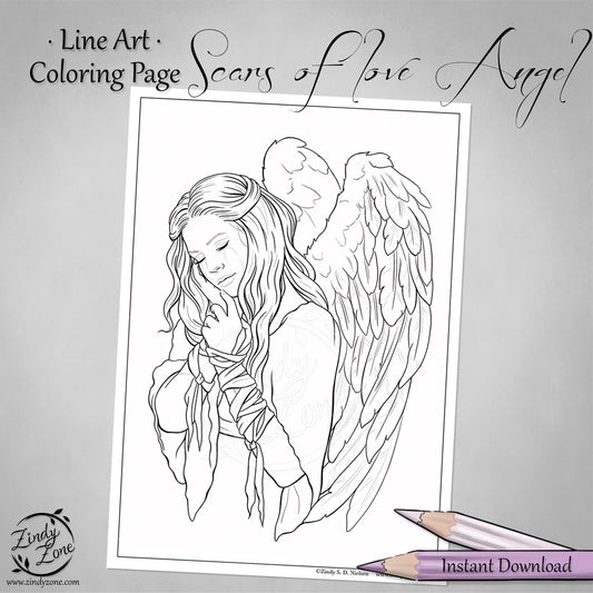 Scars of love angel Line Art Coloring Page