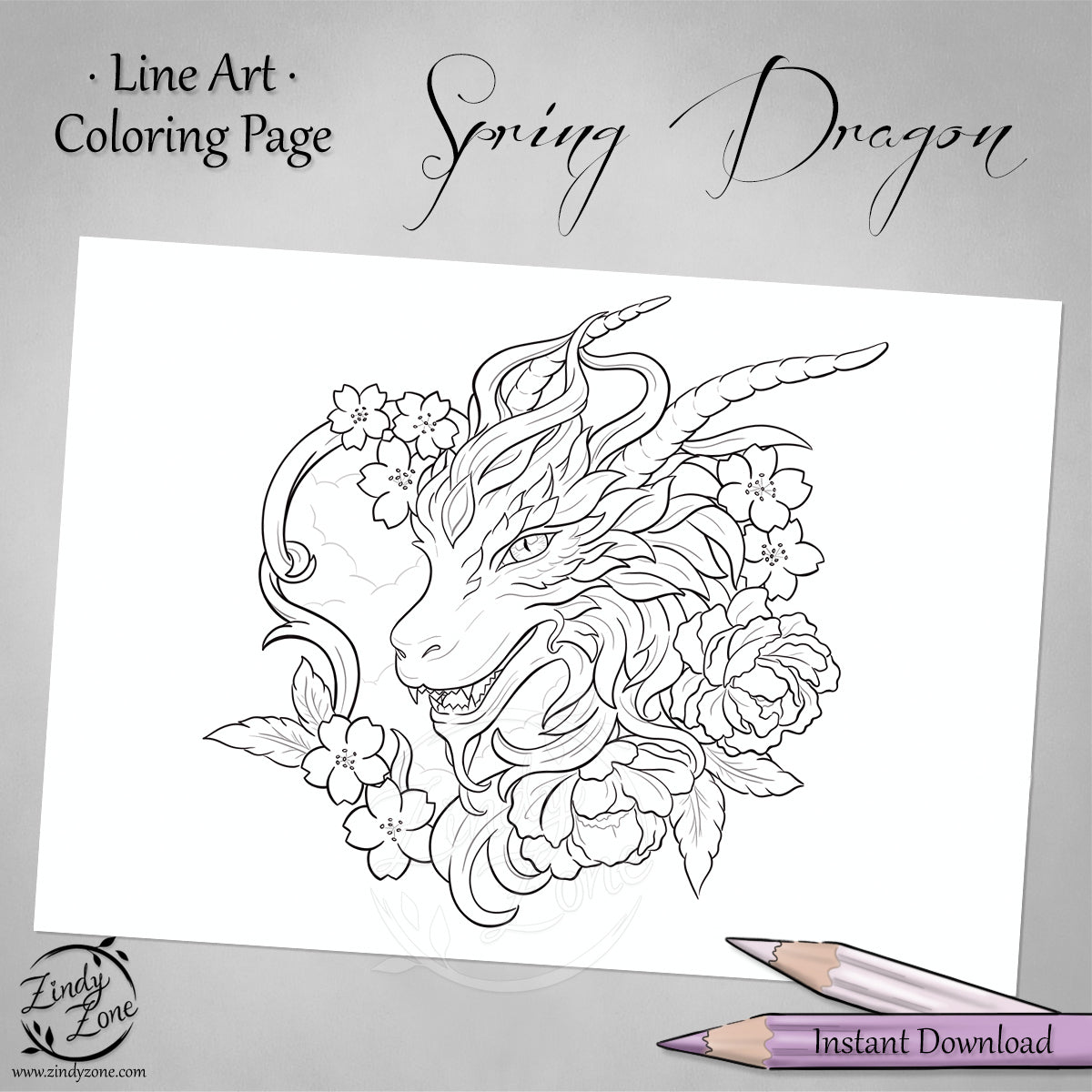 Spring Dragon Line Art Coloring Page