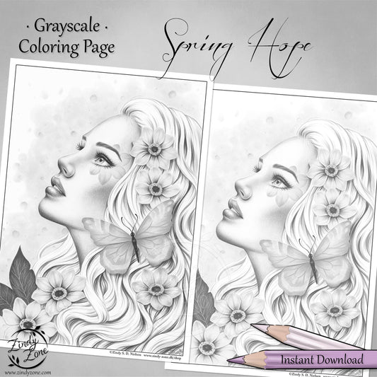 Spring Hope Grayscale Coloring Page