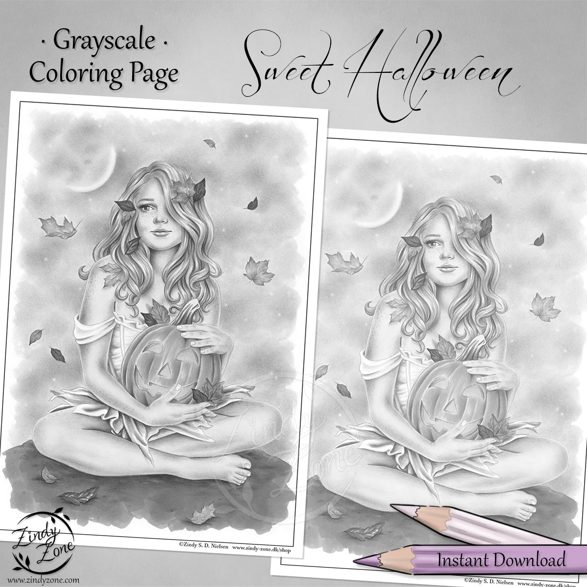 Sweet Halloween Grayscale Coloring Page