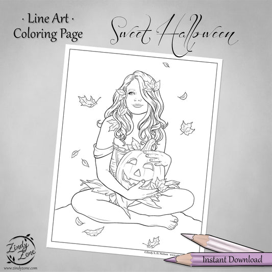 Sweet Halloween Line Art Coloring Page