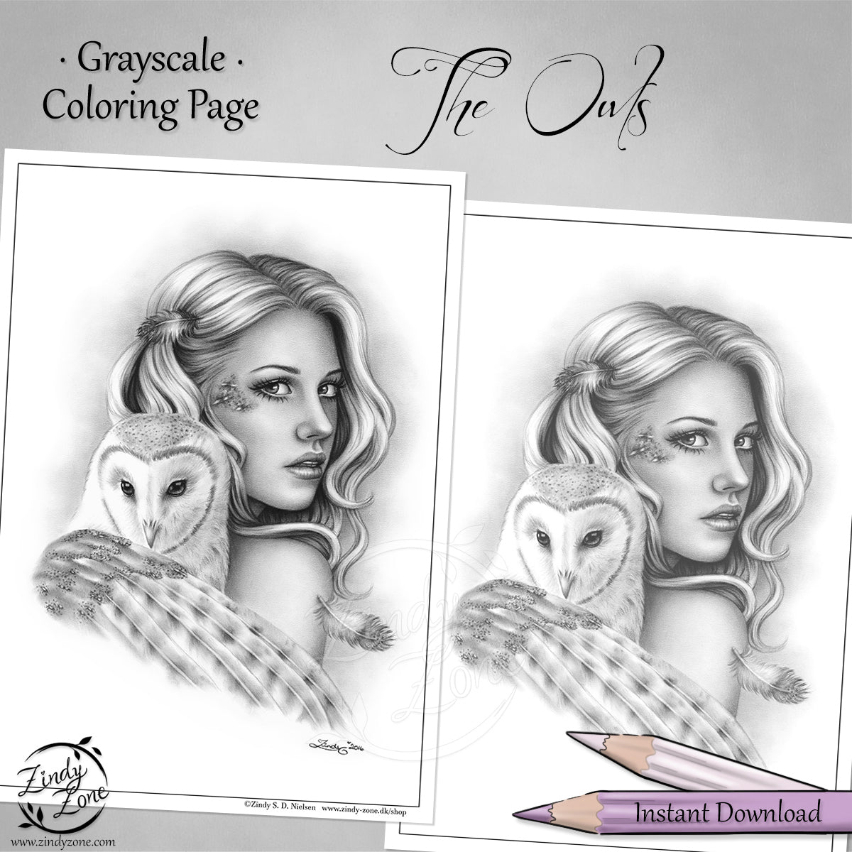 The Owls Grayscale Coloring Page