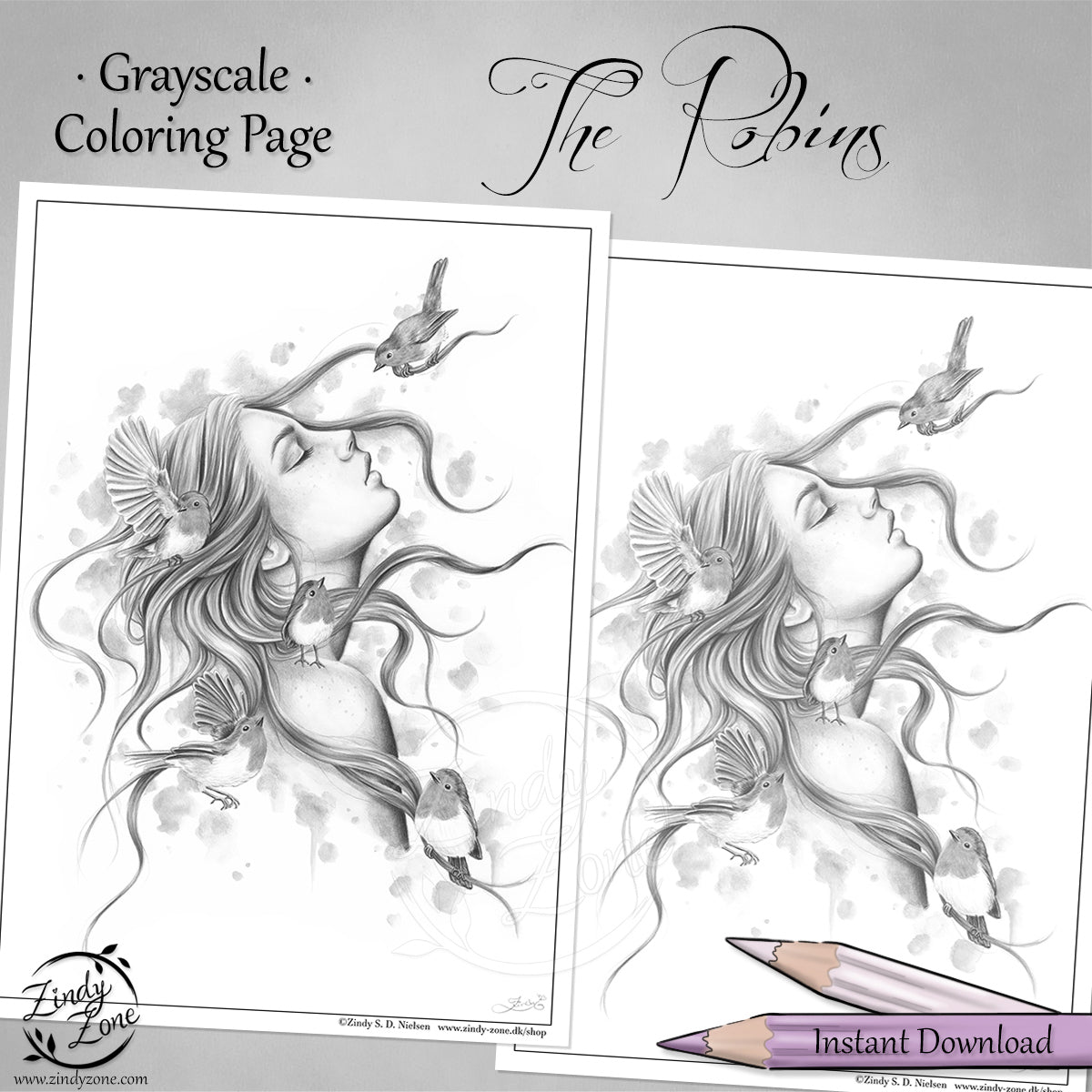 The Robins Grayscale Coloring Page