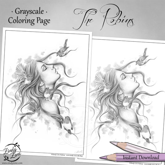 The Robins Grayscale Coloring Page