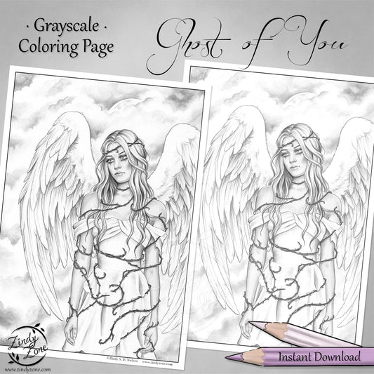 Ghost of you - Angel Grayscale Coloring Page