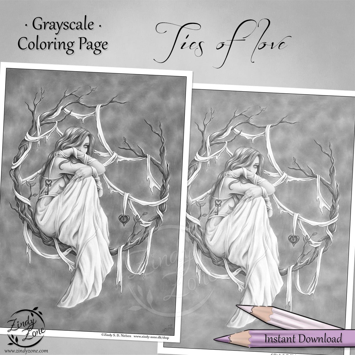 Ties of love Grayscale Coloring Page