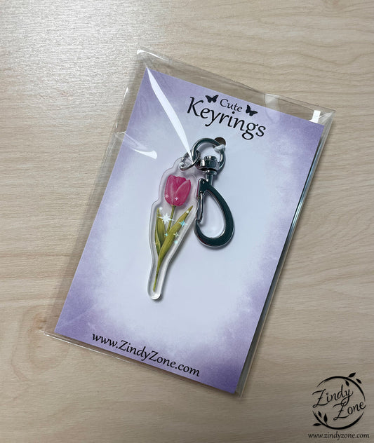 Tulip Flower Glitter Stars Keyring