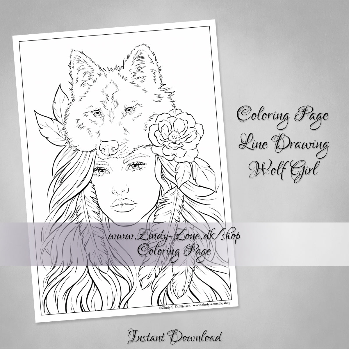 Wolf Girl Line Art Coloring Page