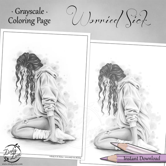 Worried Sick Grayscale Coloring Page