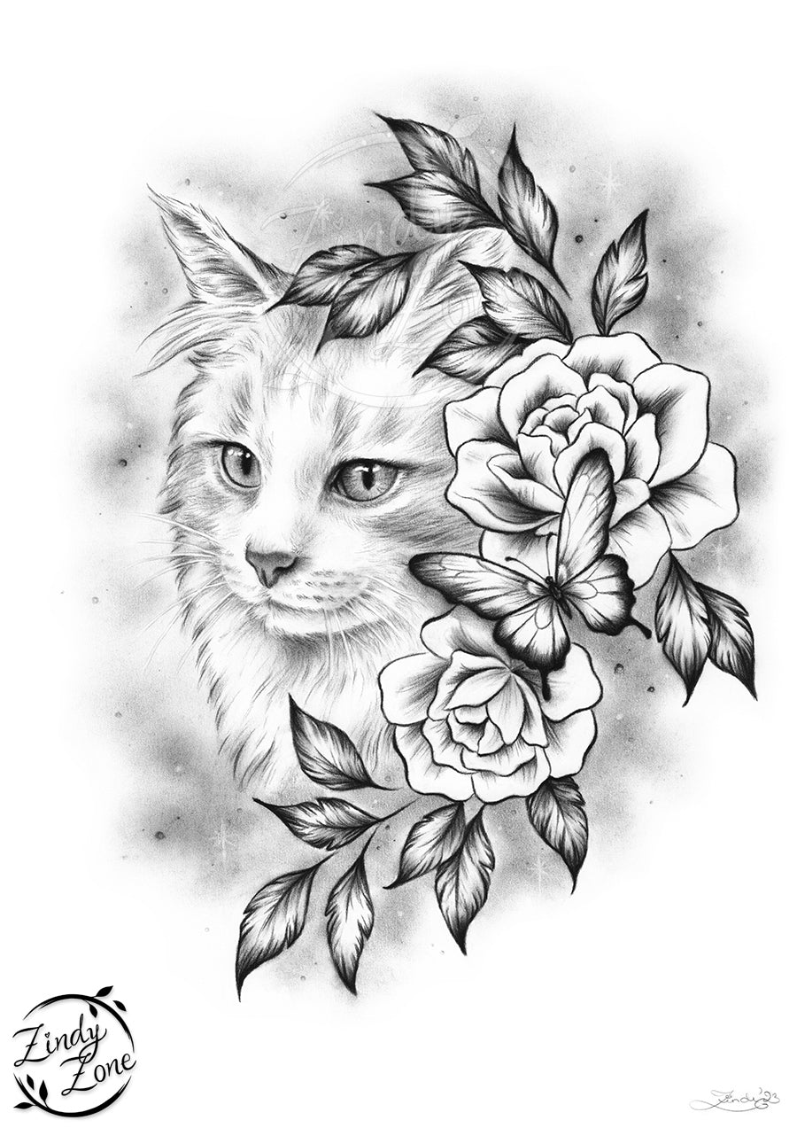 Cat with flowers Art Print