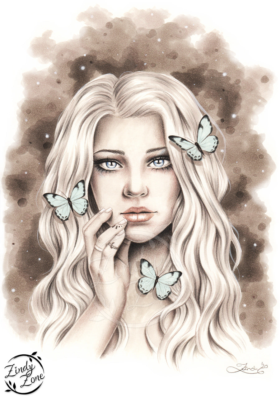 Dreams of a butterfly Grayscale Coloring Page