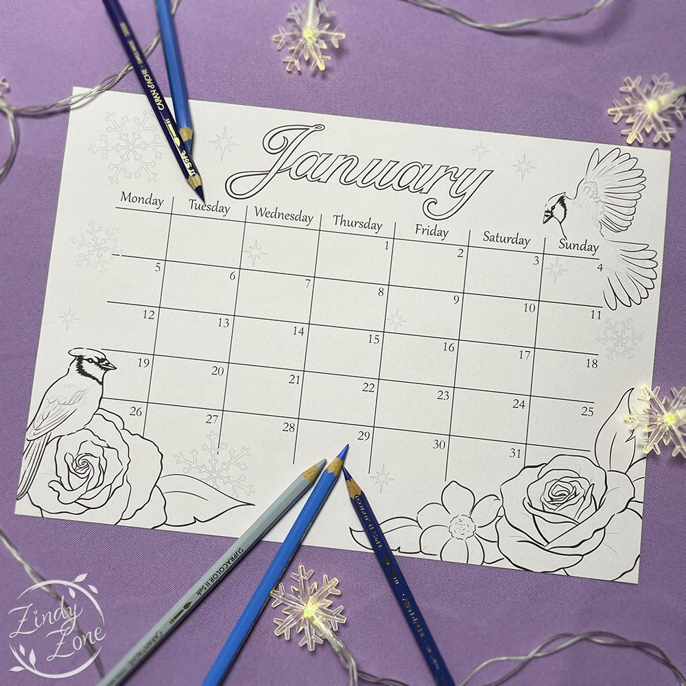FREE January 2026 Calendar Coloring Page