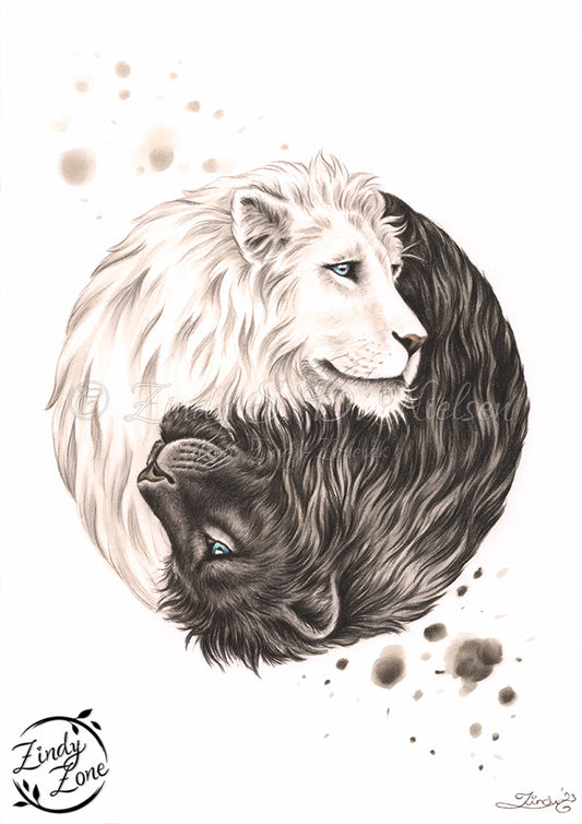 Yin Yang Lions Art Print