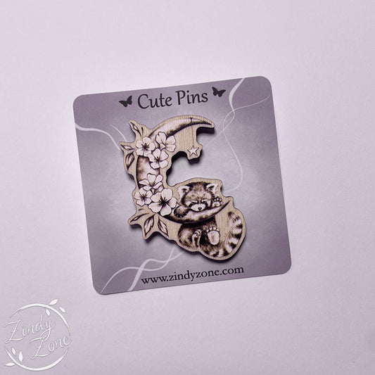 Panda in the moon Wood Pin
