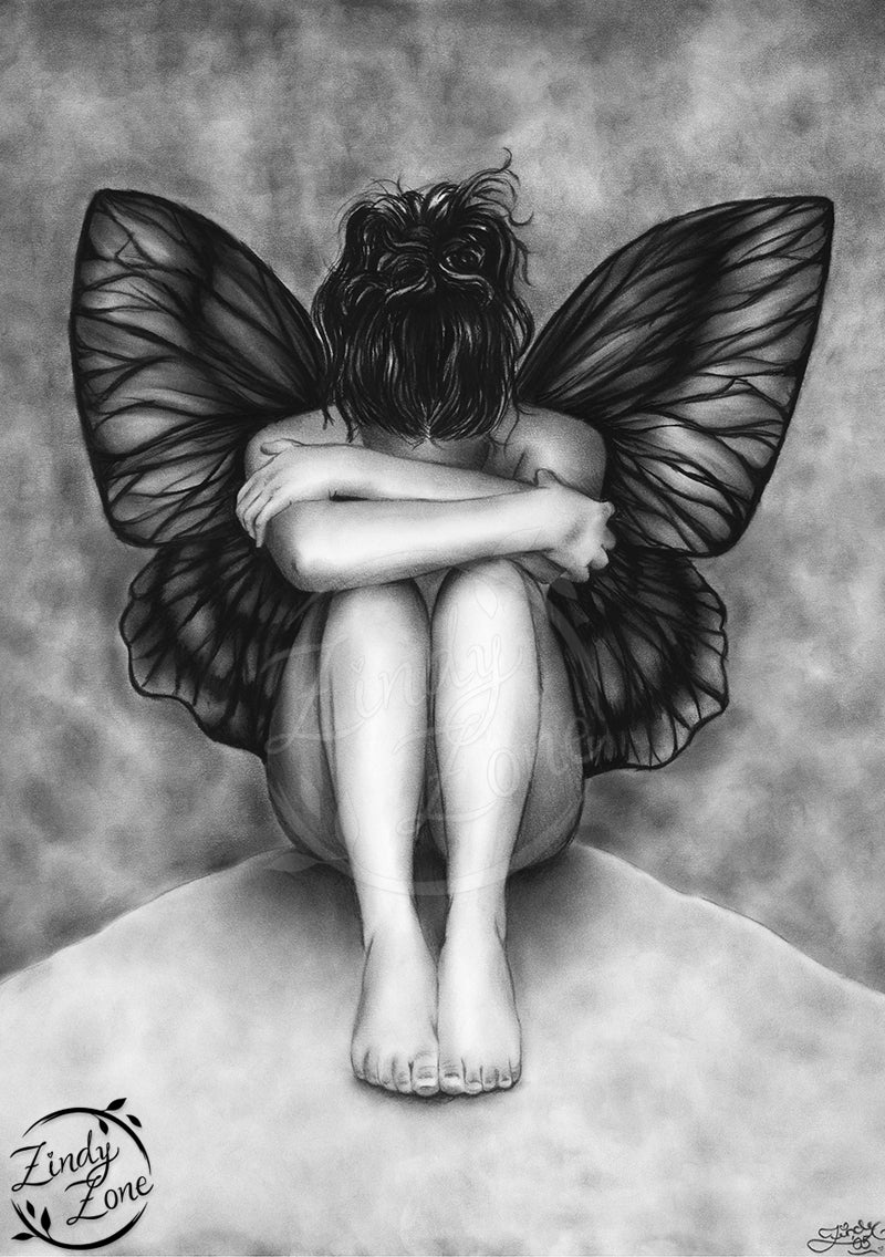 Sad Butterfly Girl Art Print