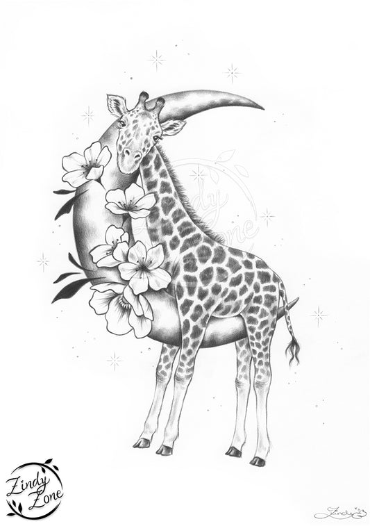 Stuck on the moon Giraffe Print