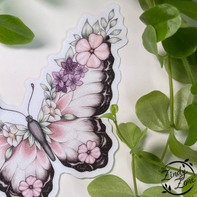 Summer Flower Butterfly Glitter Sticker