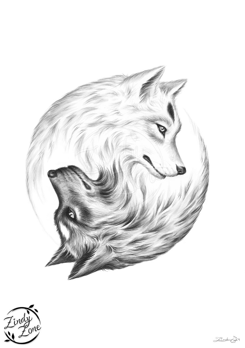 Yin Yang Wolves Art Print