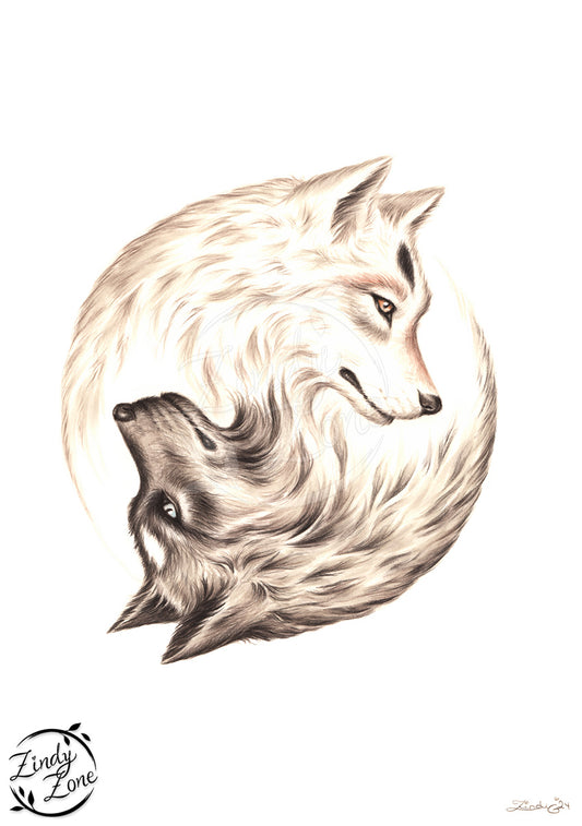 Yin Yang Wolves Art Print